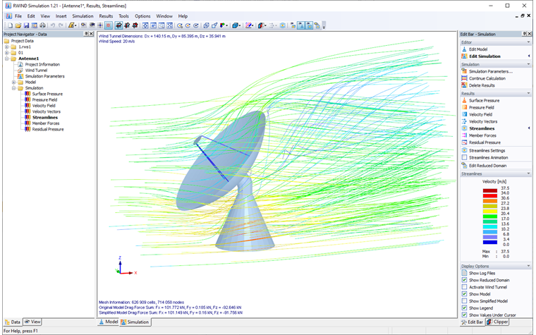Flusso del vento attorno al complesso sistema di antenne
