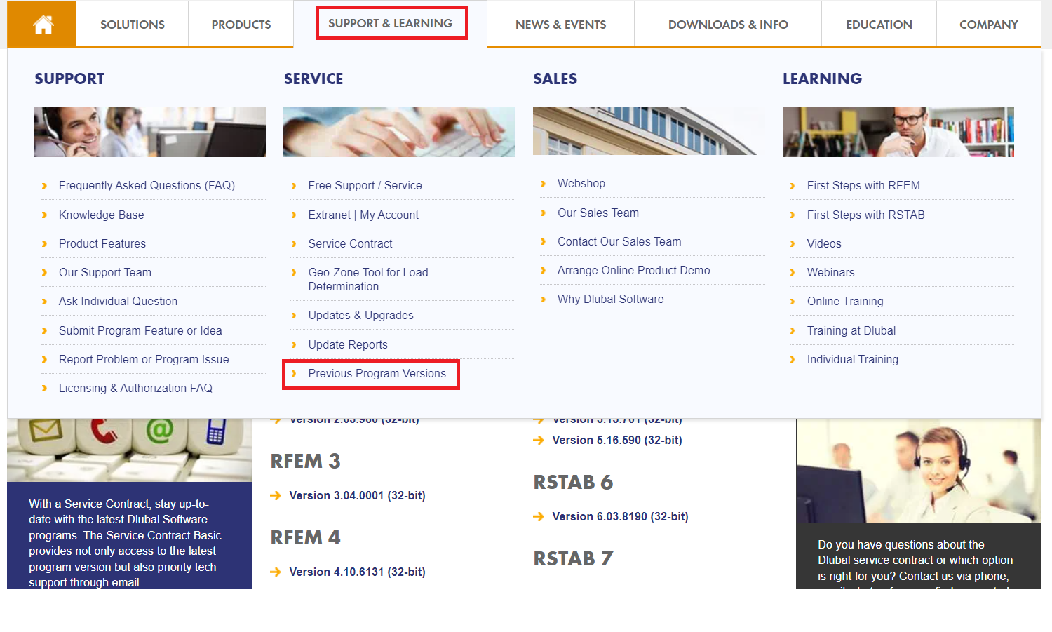 Versioni precedenti del programma sul sito web di Dlubal Software