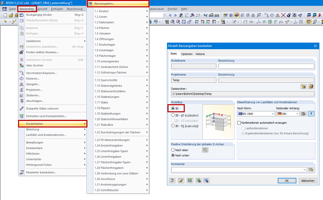 Immissione del tipo di modello in Dati generali