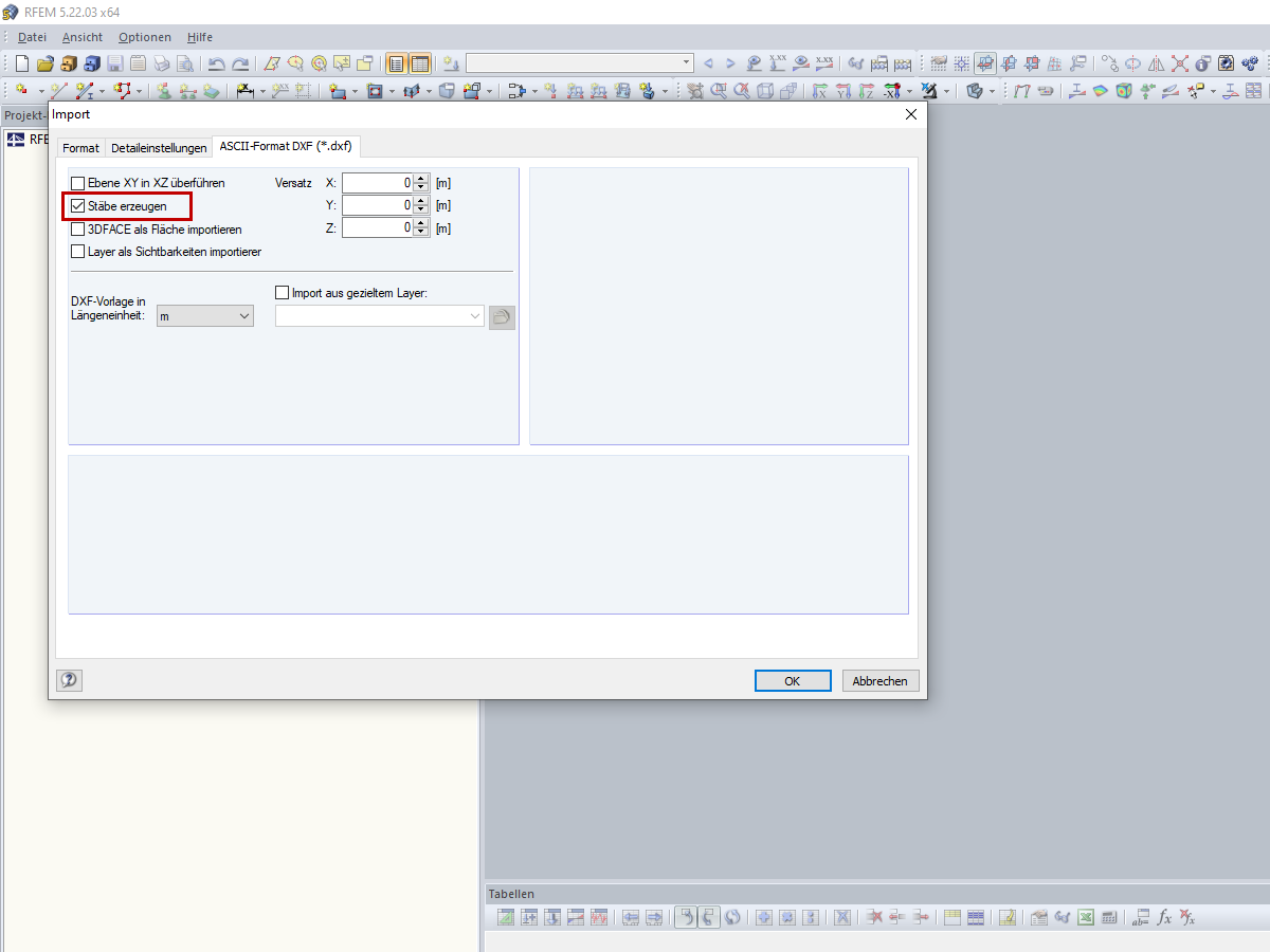 Finestra di dialogo Importa, scheda DXF (*.dxf) in formato ASCII