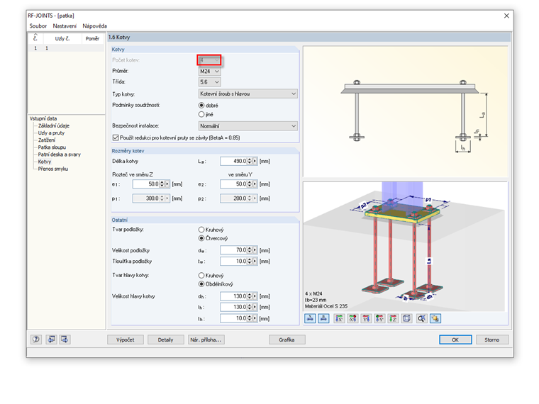 Opzione non disponibile Numero di ancoraggi