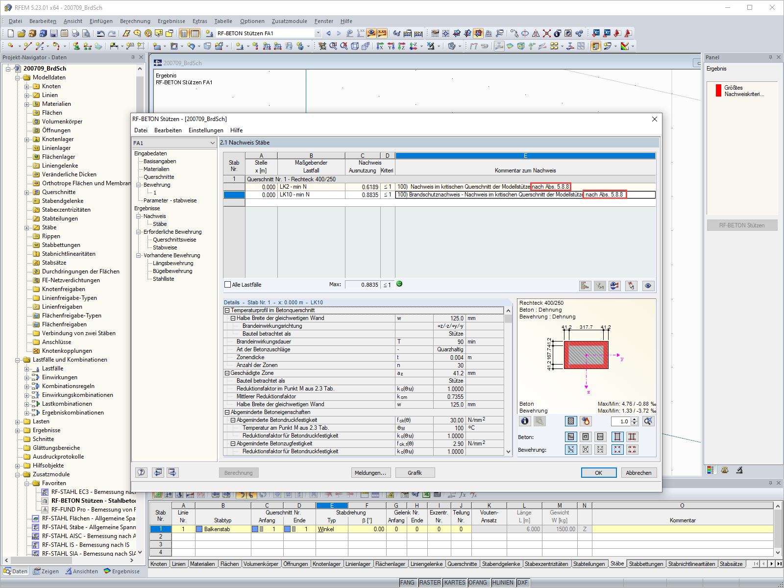 Verifica della resistenza al fuoco in colonne RF-/CONCRETE