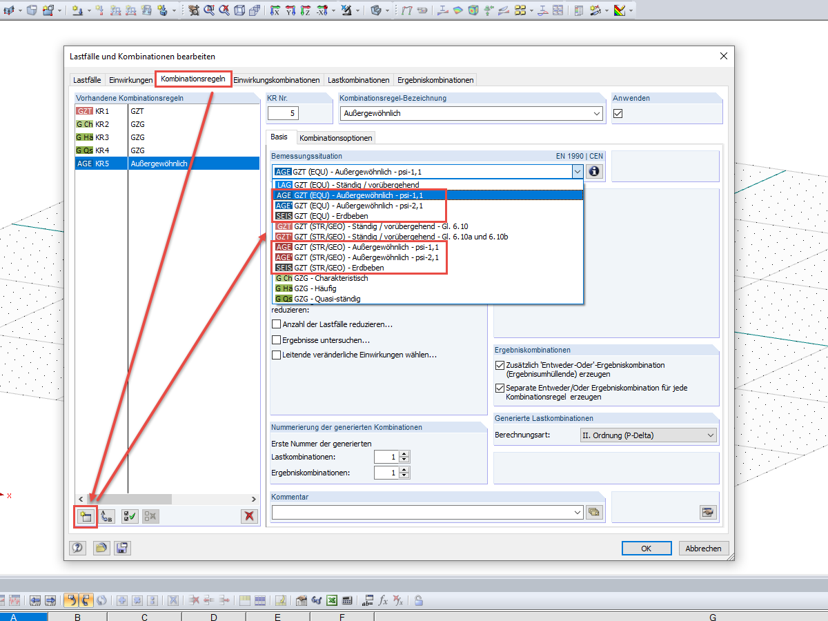 Creazione di una nuova espressione di combinazione e selezione della situazione di progetto