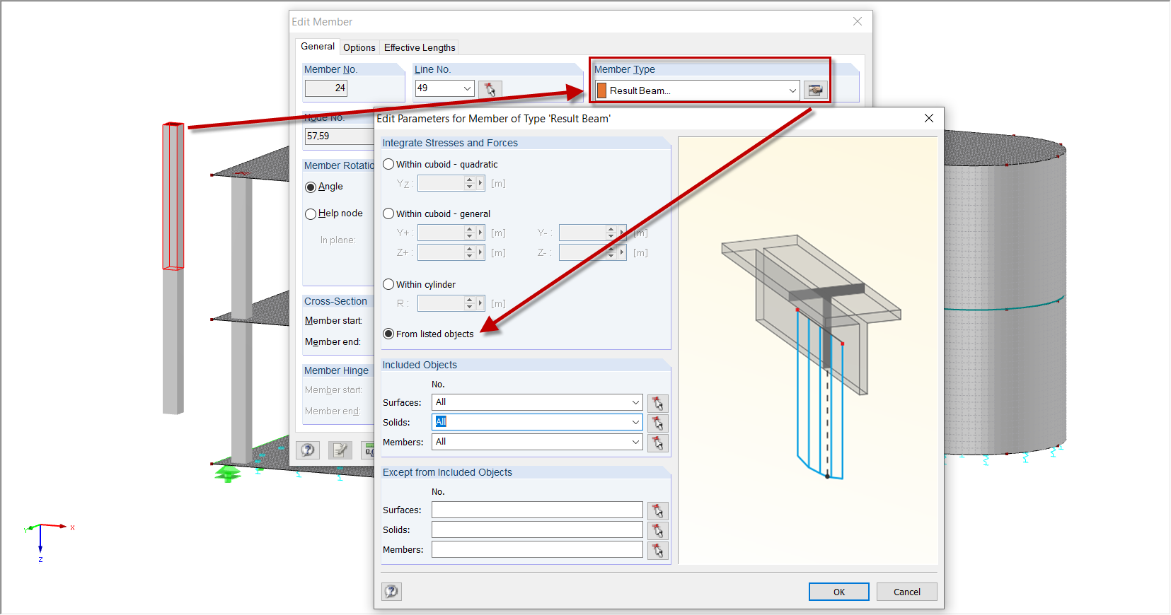 Trave risultante | Parametri di input