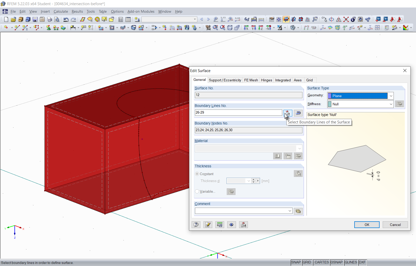 Modifica delle linee di contorno della superficie superiore