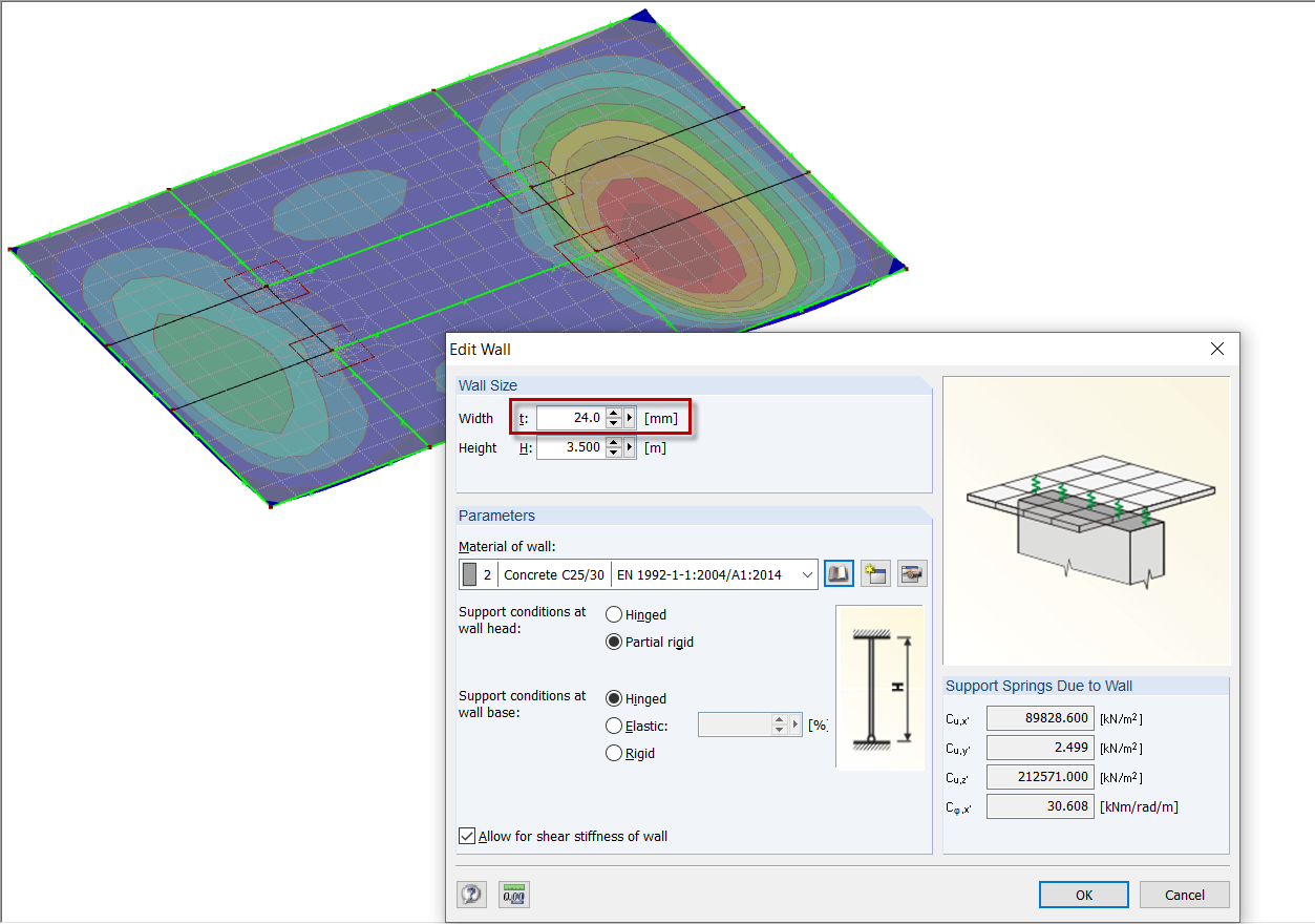 Finestra di dialogo "Modifica muro" con indicazione della larghezza "t" in [mm]