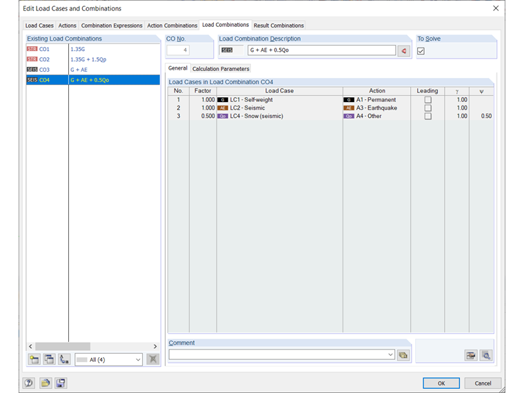 Combinazioni di carico completamente generate