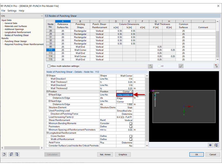 Finestra 1.5 in RF-PUNCH Pro con impostazione dei supporti dell'angolo della parete
