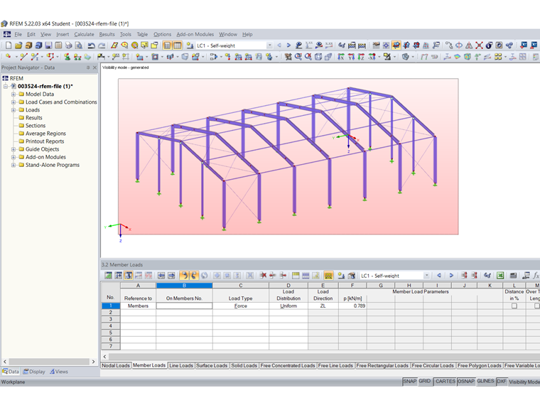 Applicazione del carico dell'asta nell'area