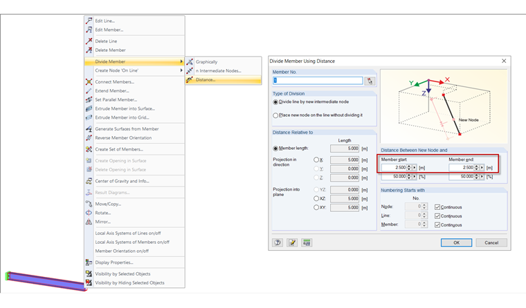 Asta di divisione utilizzando la distanza