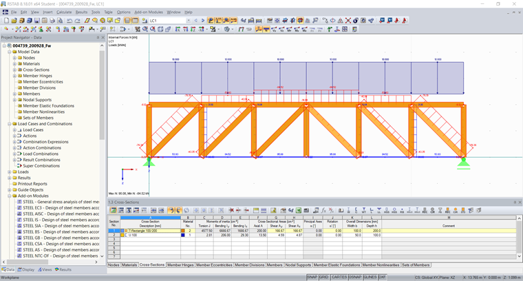 Trave reticolare con carico