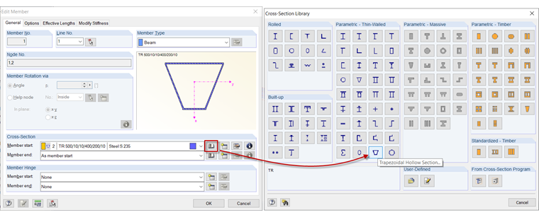 Sezione cava trapezoidale