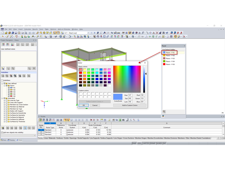 Modifica dei colori per lo schermo nel pannello