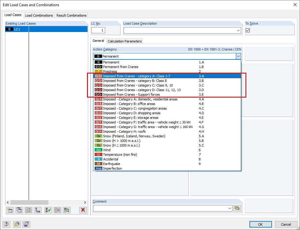 Categorie di azioni per gru