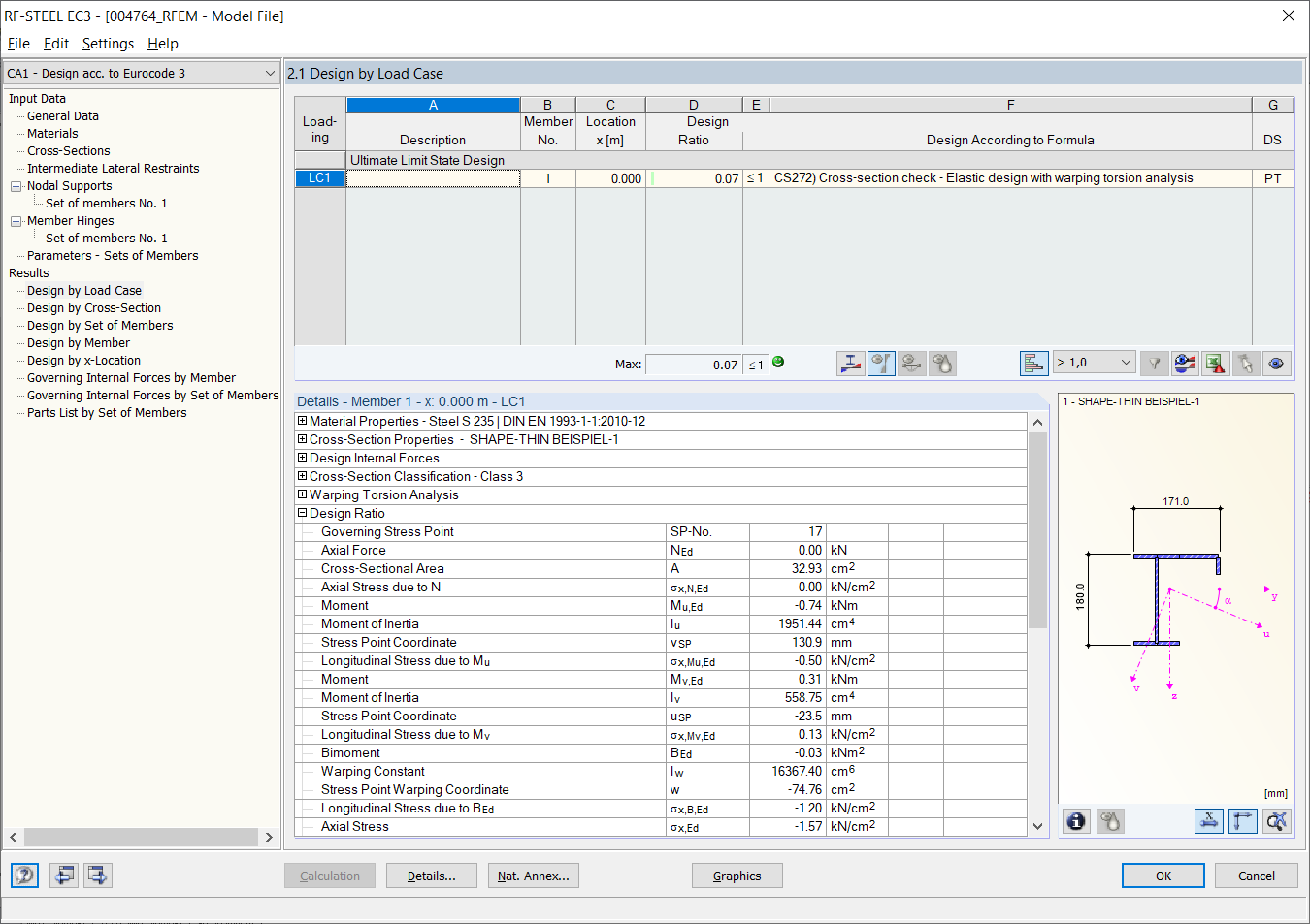 Analisi di ingobbamento della sezione trasversale dell'asta