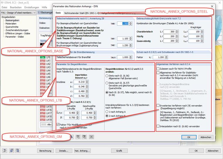 Parametri della finestra di dialogo dell'appendice nazionale con i tipi di variabili corrispondenti per la programmazione COM