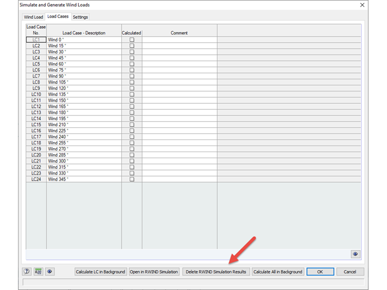 Eliminazione dei risultati di RWIND Simulation