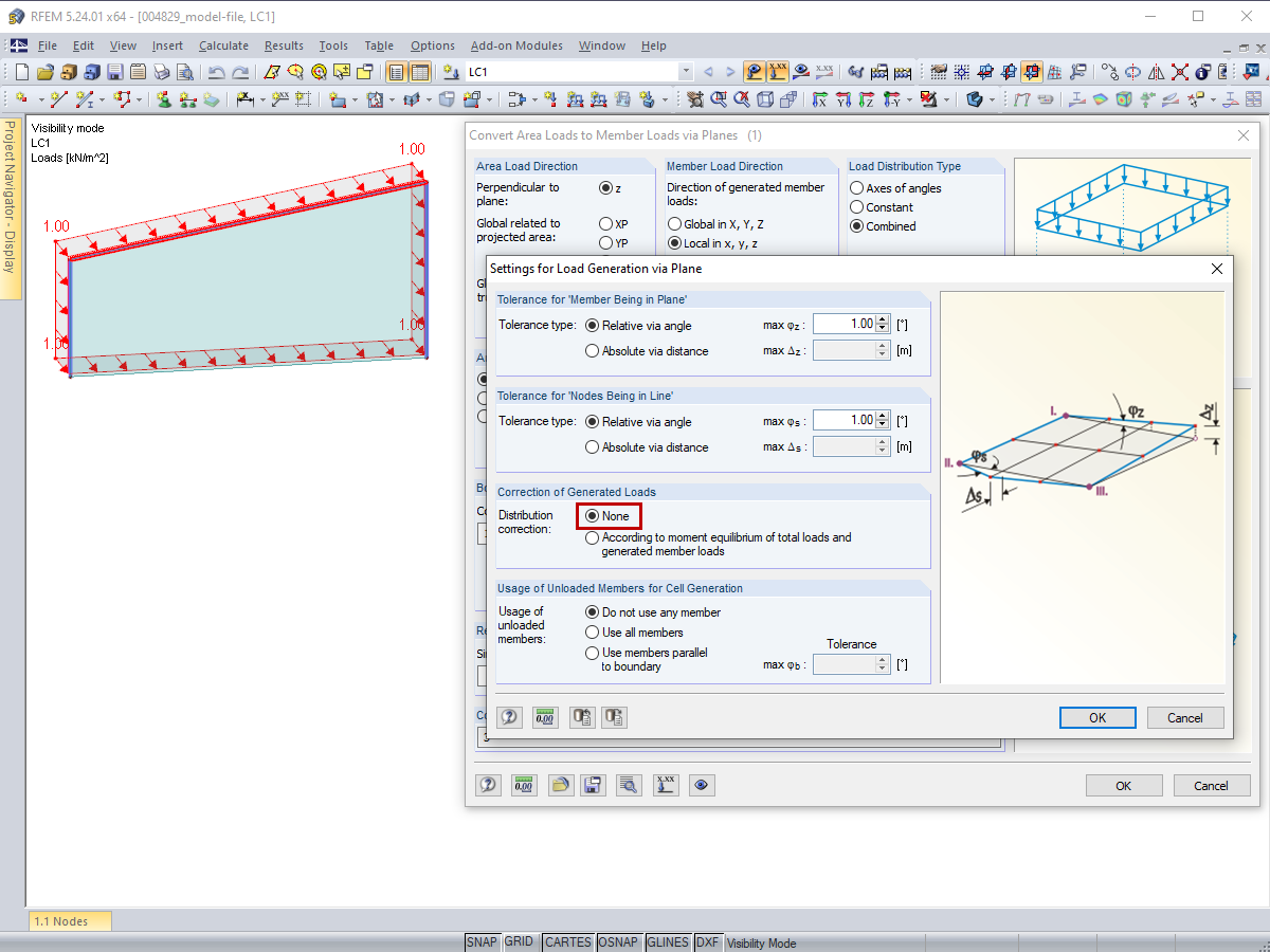 impostazioni per la generazione del carico tramite piano