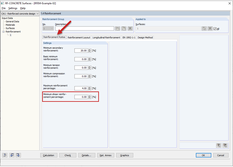 Finestra 1.4 - Rapporti di armatura: Minimo rapporto di armatura a taglio