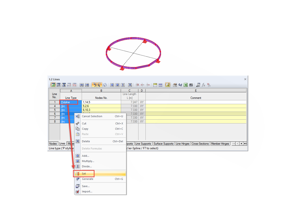 Modifica del tipo di linea di tutte le linee selezionate