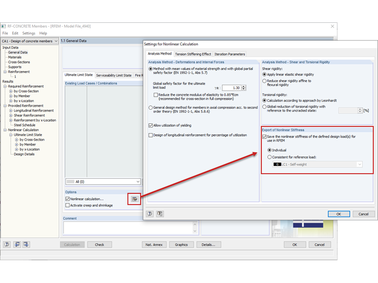 Esporta rigidezza non-lineare