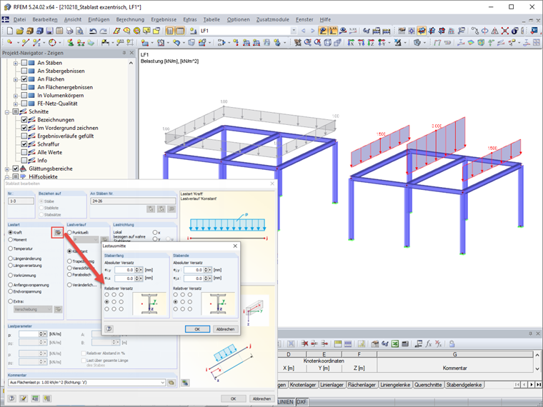 Definizione dell'eccentricità del carico