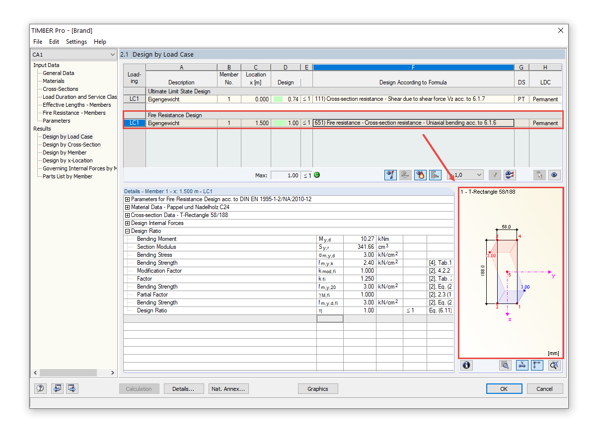 Visualizzazione della sezione trasversale per il progetto di resistenza al fuoco