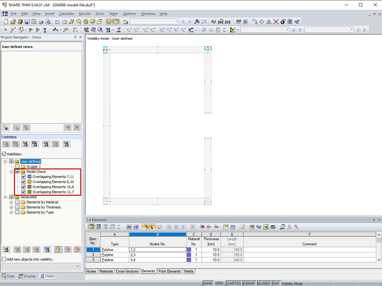 Visibilità create dal controllo del modello