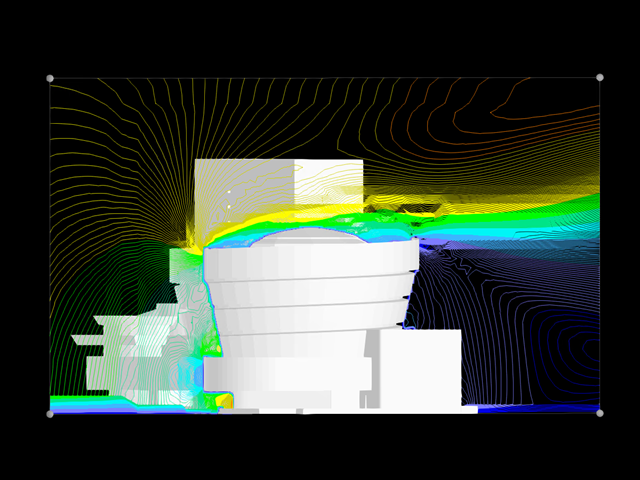 Museo Guggenheim con i risultati della simulazione del vento