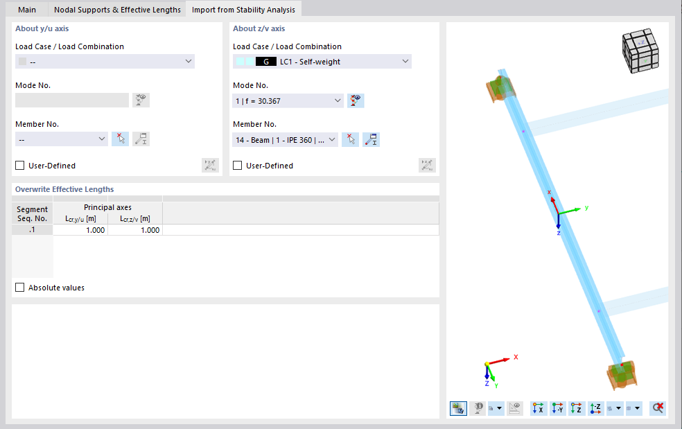 Importazione della lunghezza di instabilità dall'analisi di stabilità