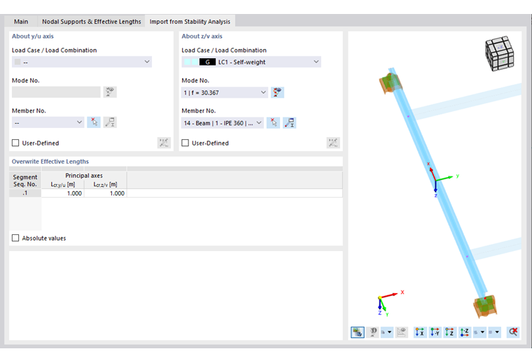 Importazione della lunghezza di instabilità dall'analisi di stabilità