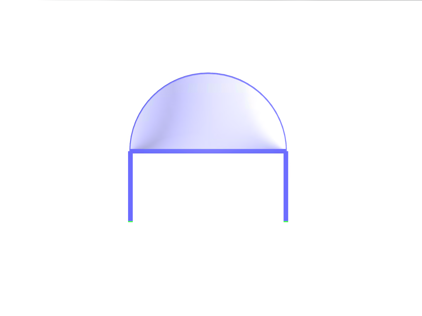 Vista finale della struttura in acciaio con copertura a membrana, asse X