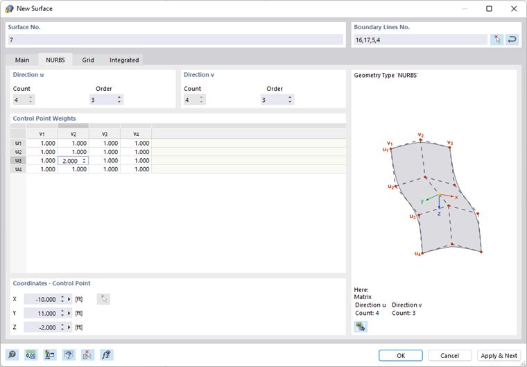 Definizione di una superficie NURBS