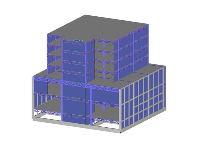 Modello 3D di edificio per uffici in RFEM (© Cosmos Proyectos Estructurales, SA de C.V.)