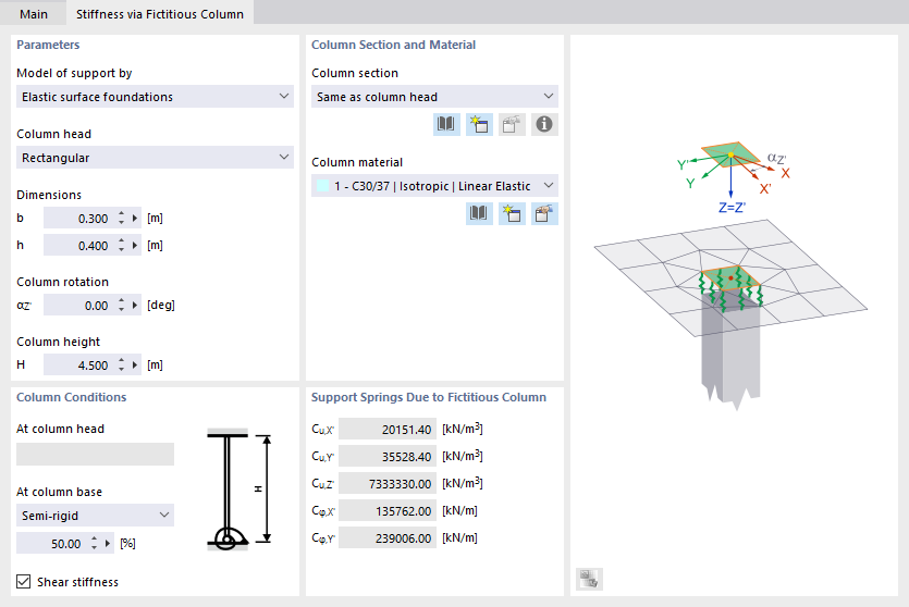 Definizione della rigidezza tramite pilastro fittizio