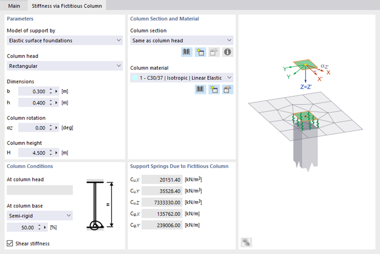 Definizione della rigidezza tramite pilastro fittizio