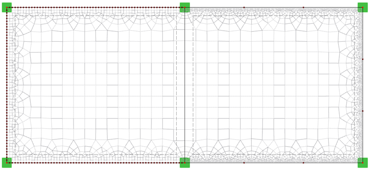 Affinamento della mesh della linea con lunghezza EF ridotta (a sinistra) e gradualmente (a destra)