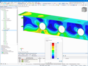 Visualizzazione dei risultati di un'analisi tensioni-deformazioni con visualizzazione delle deformazioni di superficie in un'analisi tecnica.