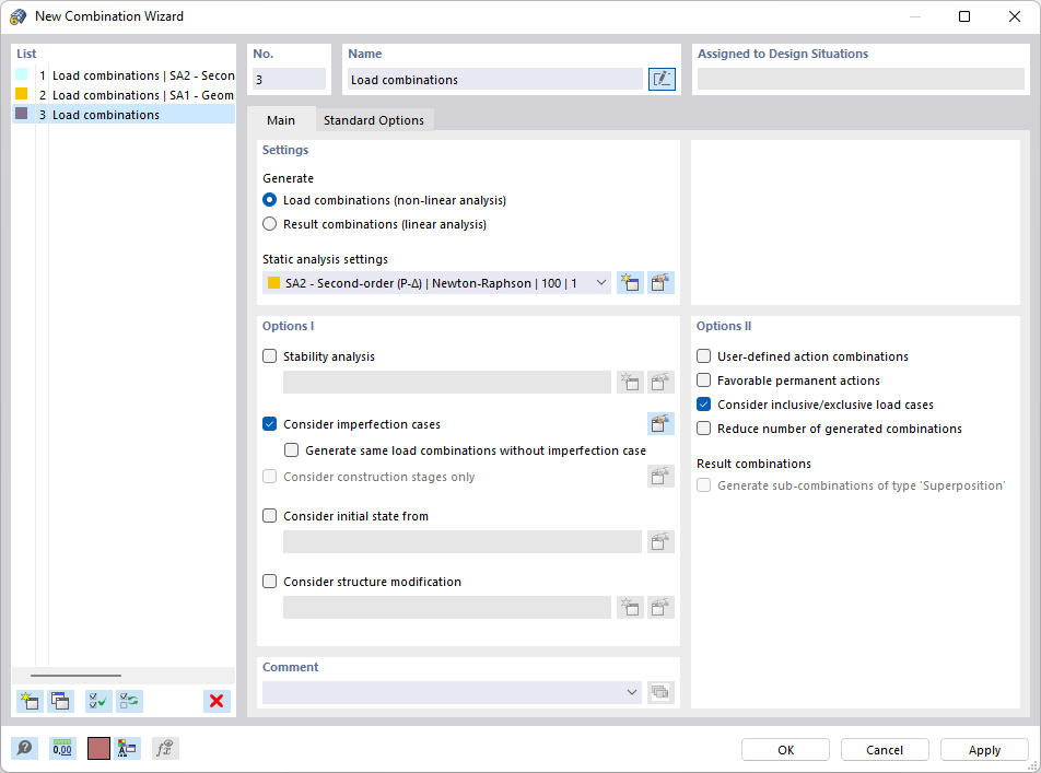 'Procedura guidata nuova combinazione'Finestra di dialogo
