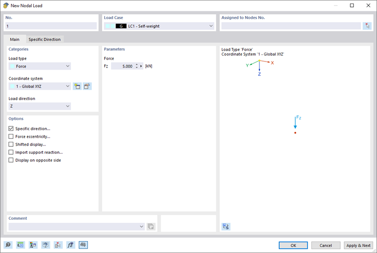 Finestra di dialogo "Nuovo carico del nodo"