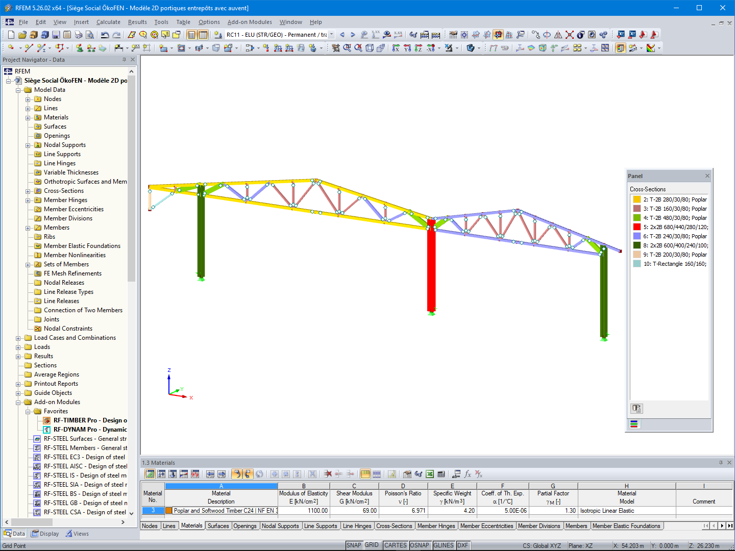 Modello di telaio con copertura dell'area di stoccaggio della sede centrale di ÖkoFEN in RFEM