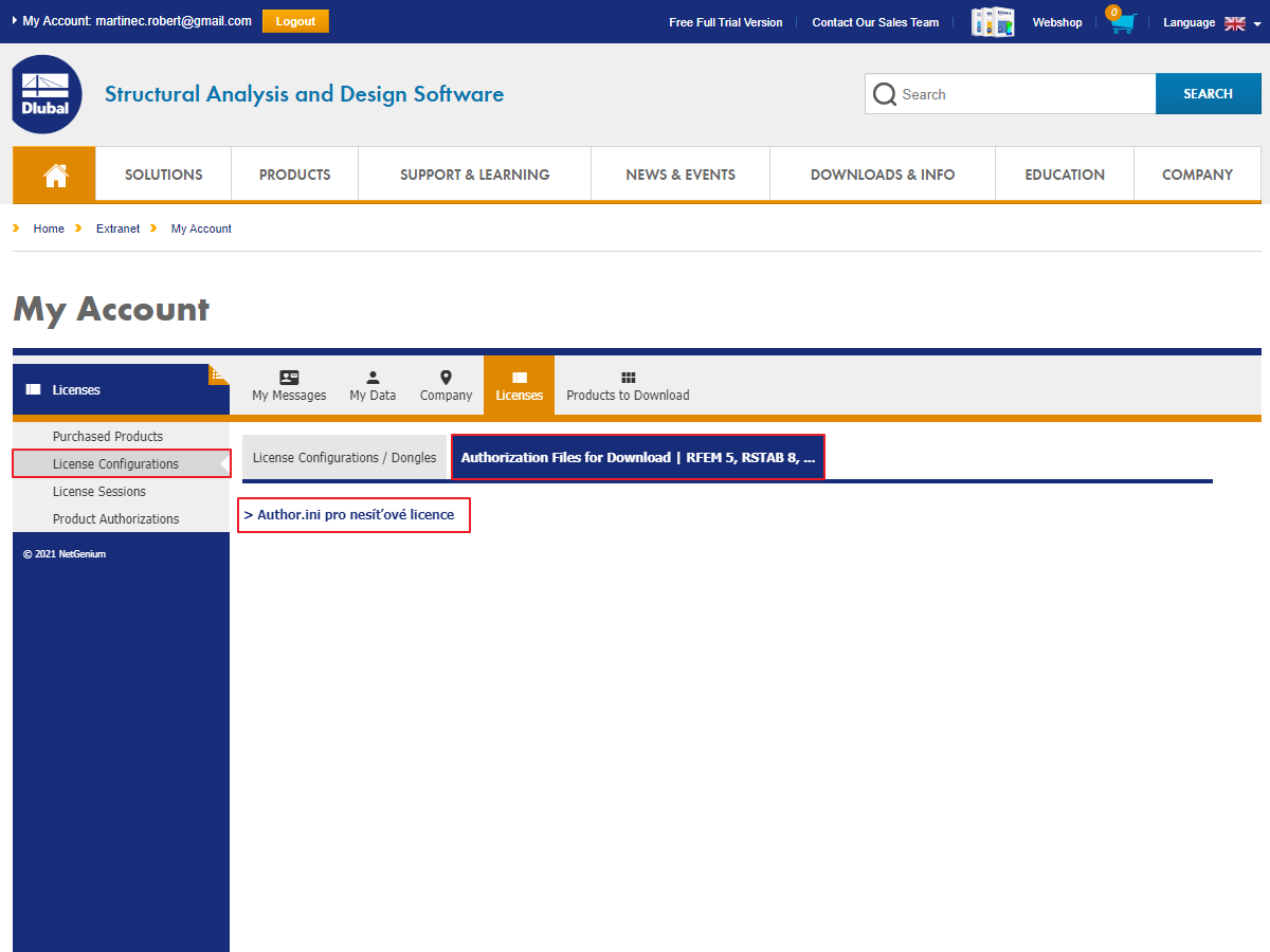 FAQ 005107 | Dove posso scaricare il mio file di autorizzazione RFEM/RSTAB nell'extranet di Dlubal?
