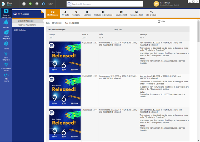 'Extranet | Account' nel Dlubal Center