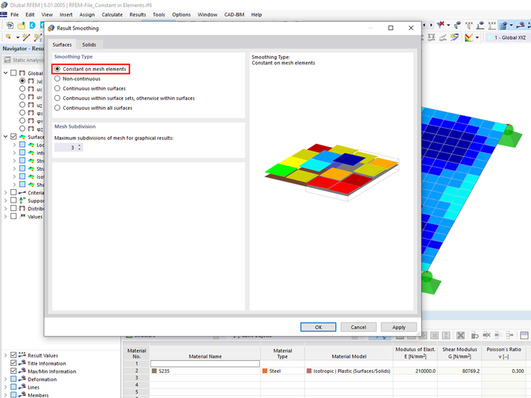 FAQ 005122 | Wo kann ich in RFEM 6 einstellen, dass die Spannungen innerhalb der Elemente konstant ausgegeben werden sollen?