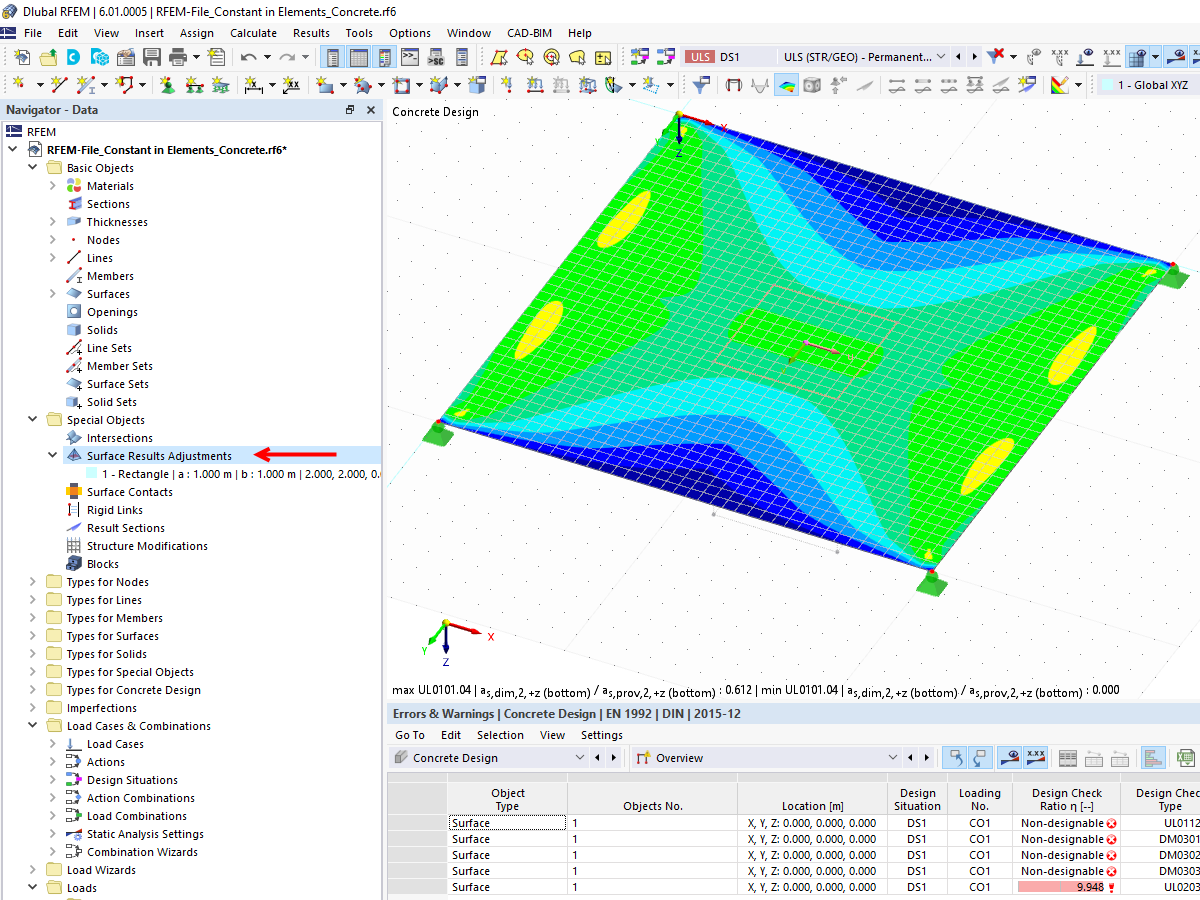 FAQ 005123 | Dove posso inserire le regioni medie o le correzioni dei risultati della superficie in RFEM 6?