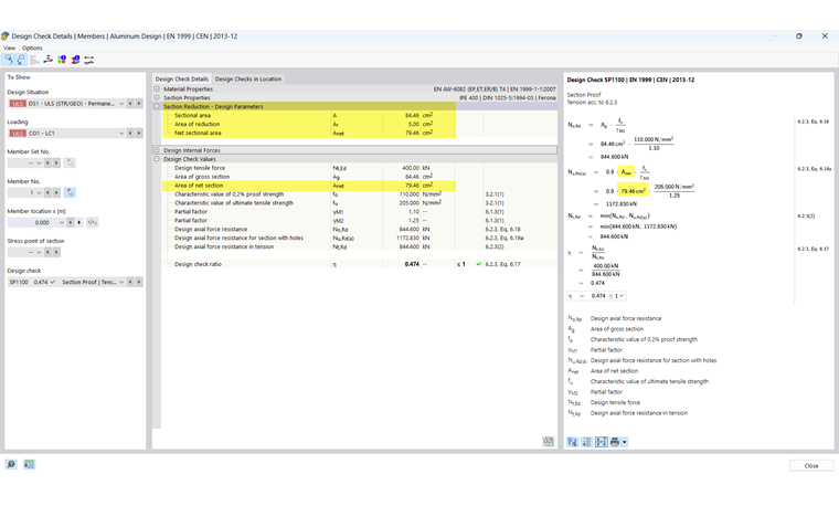 Dettagli di verifica della dimensione dell'alluminio - Verifica di trazione con riduzione locale della sezione trasversale