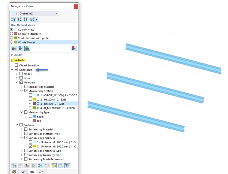 Visibilità generate nel 'Navigatore - Viste'