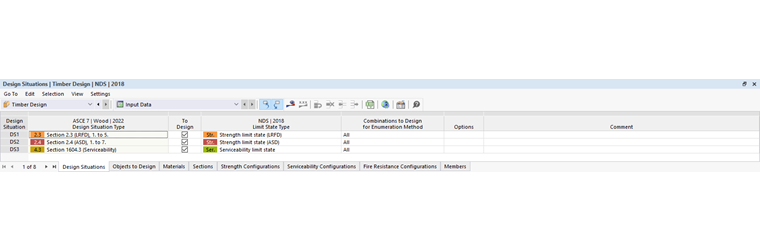 Tabella di input per le situazioni di progetto nella verifica di strutture in legno