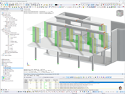 Visualizzazione dell'utilizzo della sezione delle colonne in calcestruzzo nell'analisi RFEM.