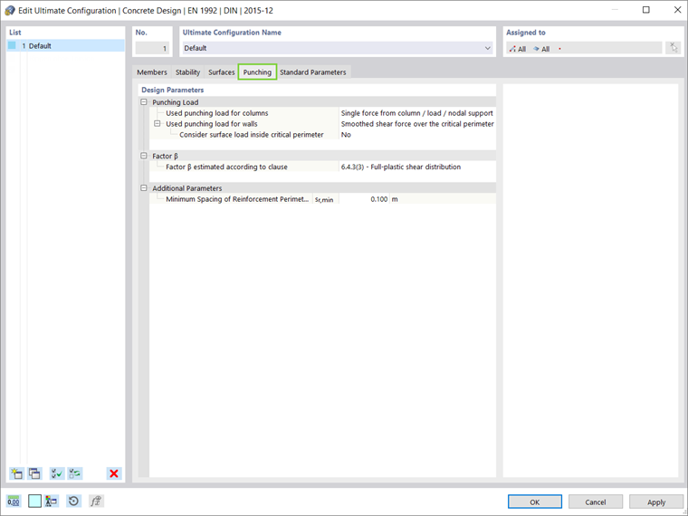 Punzonamento dei parametri di progetto